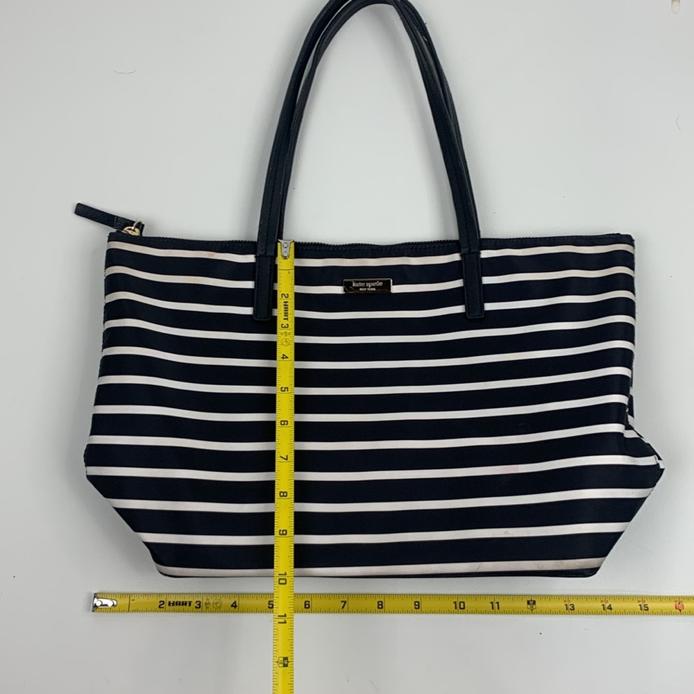 Kate Spade Black White Striped Tote shoulder Bag Gold Zip close Leather straps - Picture 11 of 15